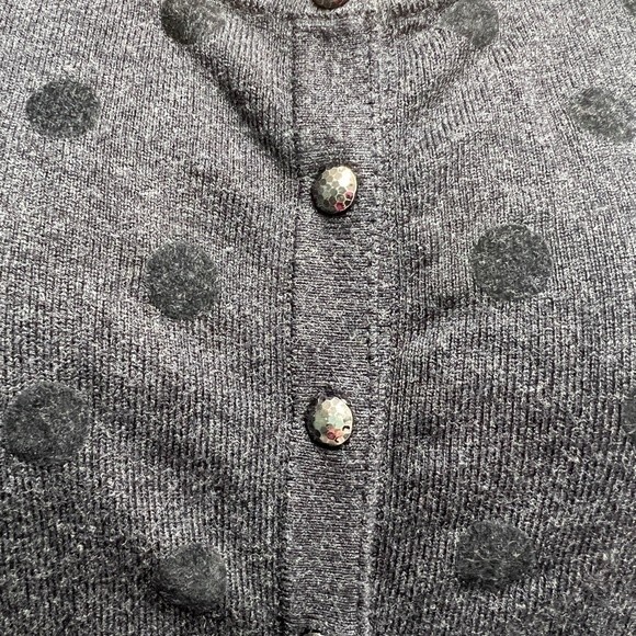 White House Black Market Black Polkadot Gray Cardigan 3/4 sleeve Snap Closures M - Picture 5 of 10